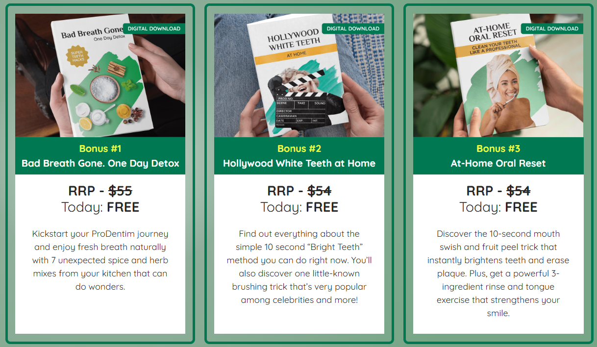 Three free digital bonuses included with ProDentim 3 plus 3 package