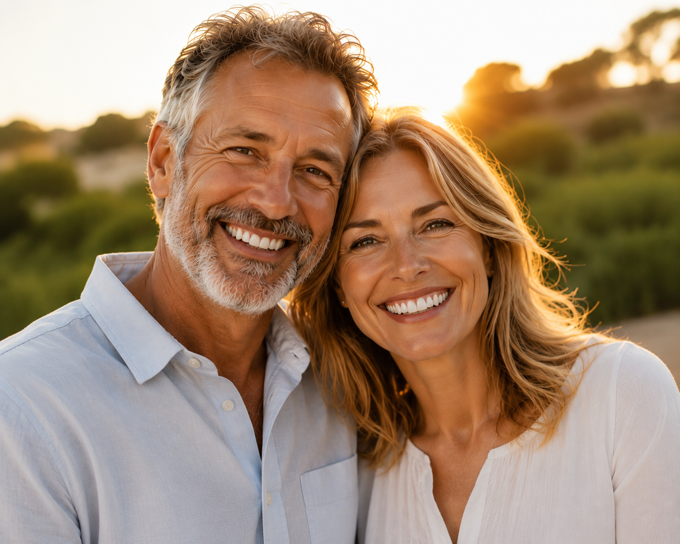 Happy mature couple smiling outdoors with confidence